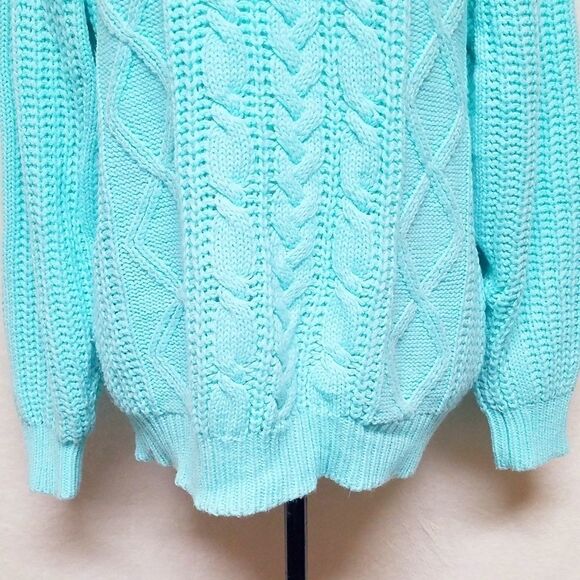 VINTAGE 80s Carriage Court Aqua Corded Sweater - Picture 5 of 11